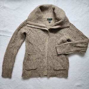 Ralph Lauren Cotton Blend Dramatic Neck Zip-up Sweater